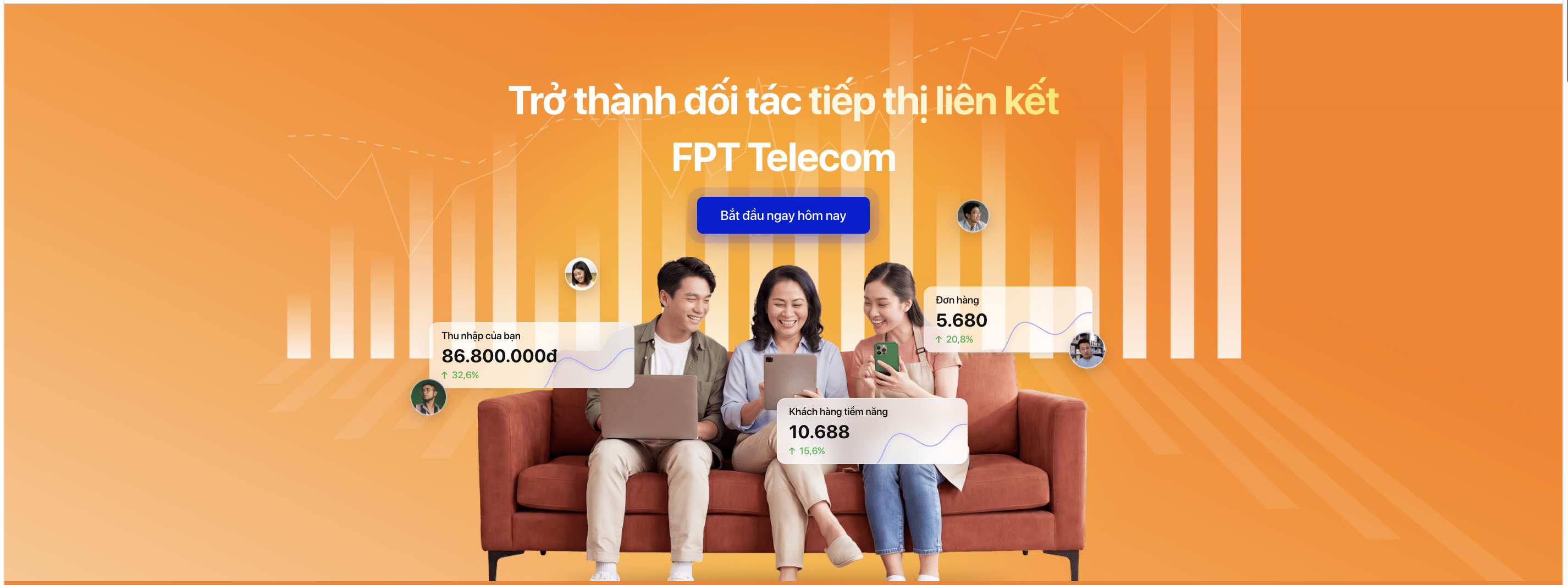 Mời bạn trở thành cộng tác viên tiếp thị liên kết FPT Telecom, giới thiệu dịch vụ và nhận thu nhập từ đơn hàng thành công.