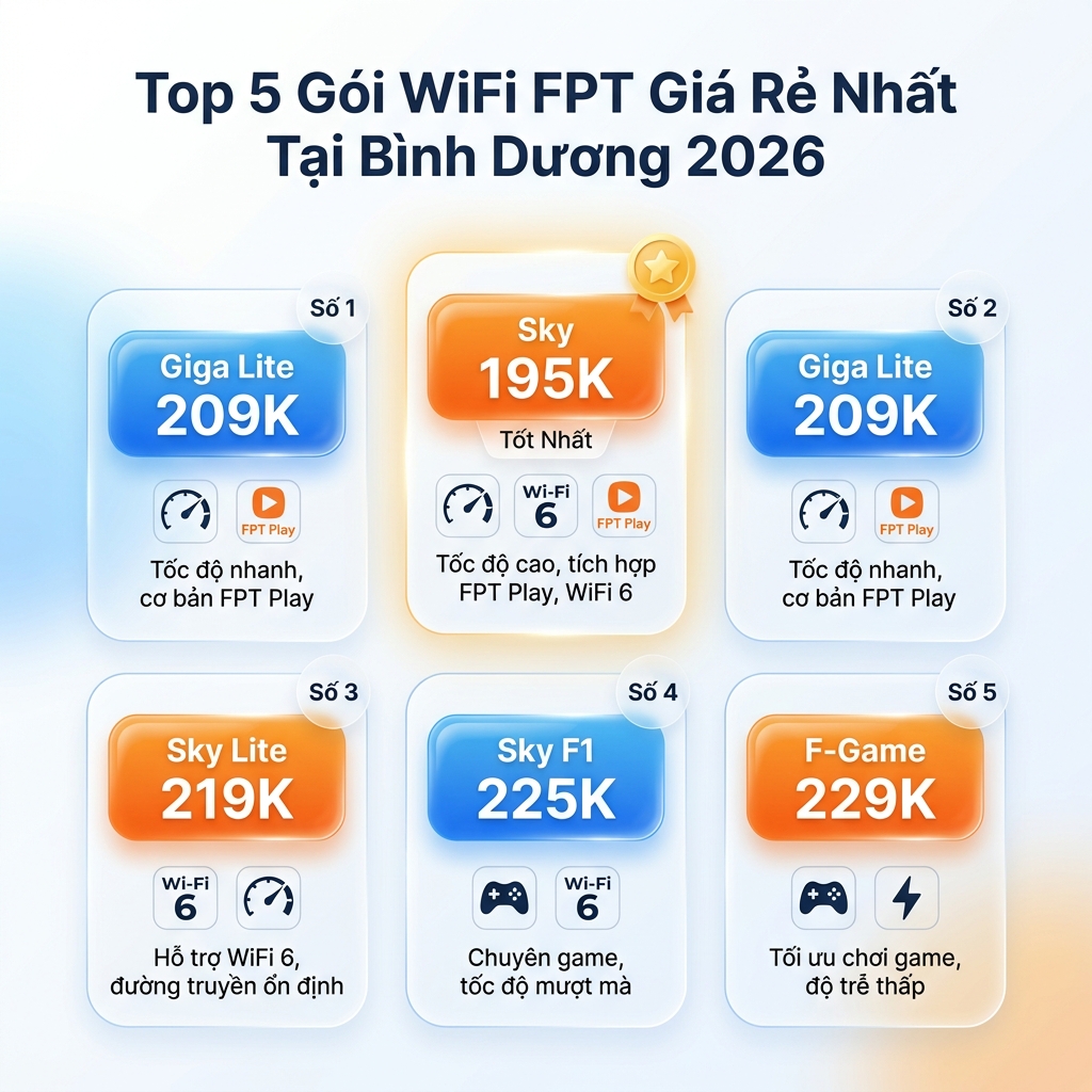 Đây là câu hỏi được tìm kiếm nhiều nhất. Dưới đây là 5 gói cước WiFi FPT rẻ nhất hiện tại, xếp theo giá tăng dần:


