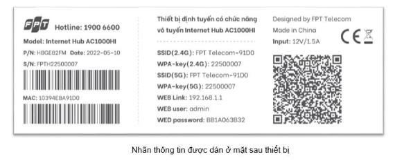 Nhãn sau AC1000HI AX3000HI SSID 2.4G 5G WPA-key WEB Link 192.168.1.1 WEB user admin WEB password
