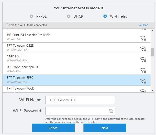Chọn SSID và nhập mật khẩu WiFi Gateway Router trên AC1200H Wi-Fi Relay