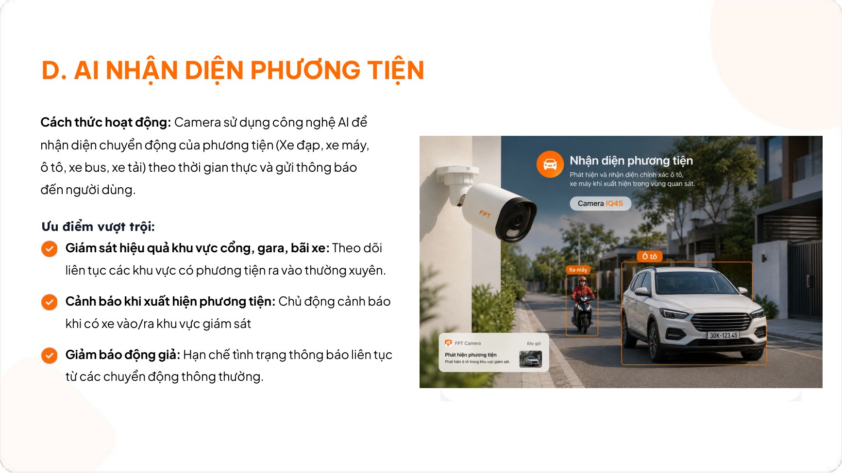 AI nhận diện phương tiện xe máy ô tô của camera FPT IQ4S tại khu vực cổng nhà