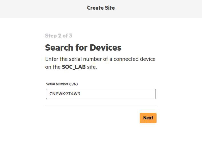 Bước 4 Search for Devices nhập Serial Number CNPWK9T4W3 của Aruba Instant On