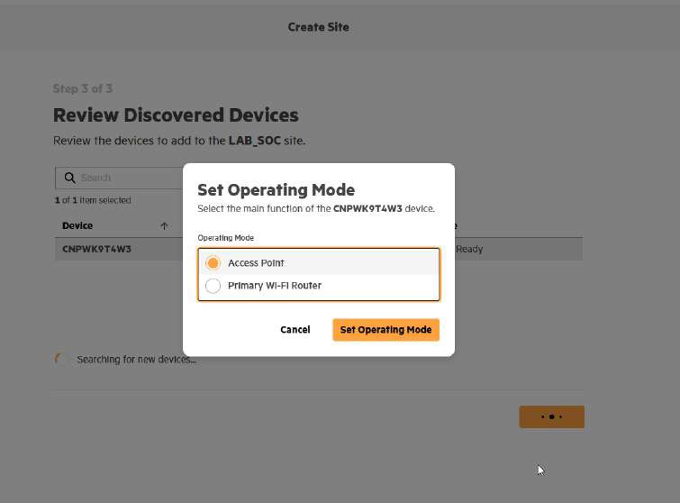 Bước 5 Set Operating Mode chọn Access Point cho Aruba Instant On thay vì Primary WiFi Router