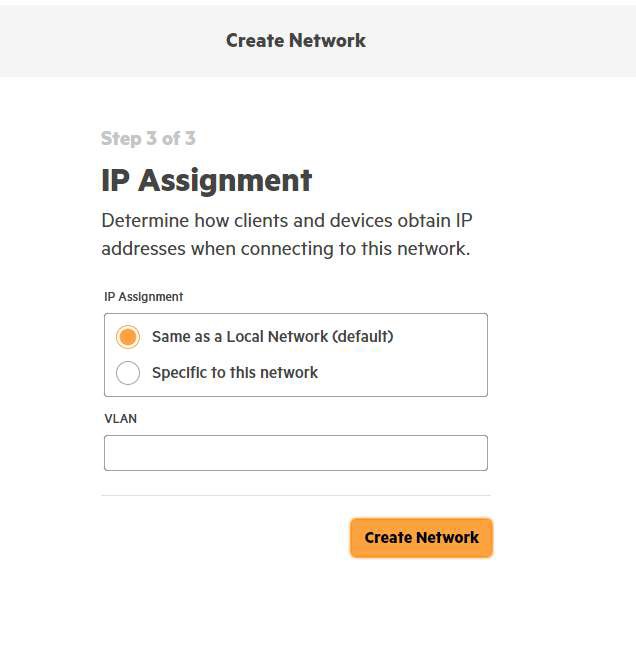 Bước 4 IP Assignment chọn Same as a Local Network mặc định và bấm Create Network hoàn tất cấu hình Aruba Instant On