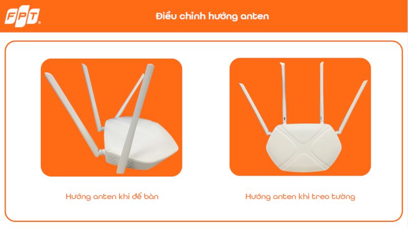Cách điều chỉnh hướng anten AX3000AZ khi để bàn và khi treo tường để phủ sóng WiFi tối ưu