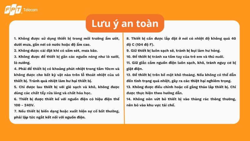 14 lưu ý an toàn quan trọng khi sử dụng Access Point AX3000AZ theo hướng dẫn nhà sản xuất FPT