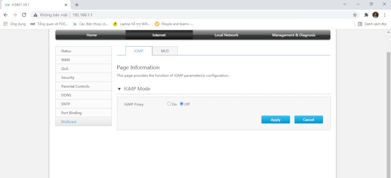 Tắt IGMP Mode OFF và IGMP Proxy OFF trên AX3000AZ khi cấu hình mode Bridge