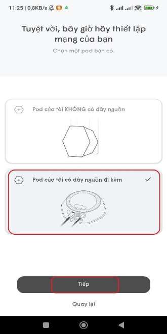 Chọn loại Pod AX8000C có dây nguồn USB-C đi kèm khi cài đặt qua app FPT 360 WiFi