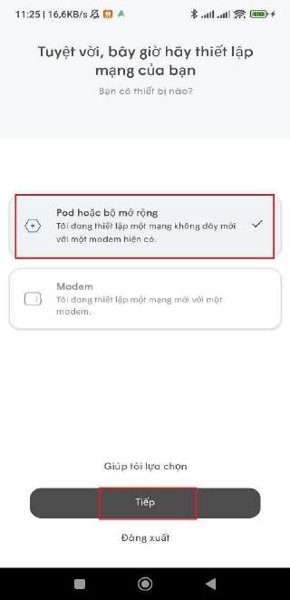Chọn Pod hoặc bộ mở rộng để thiết lập AX8000C kết nối với modem FPT có sẵn