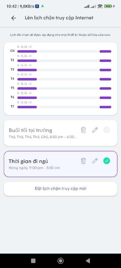 Lên lịch chặn truy cập Internet cho con gái với buổi tối tại trường và thời gian đi ngủ hàng ngày
