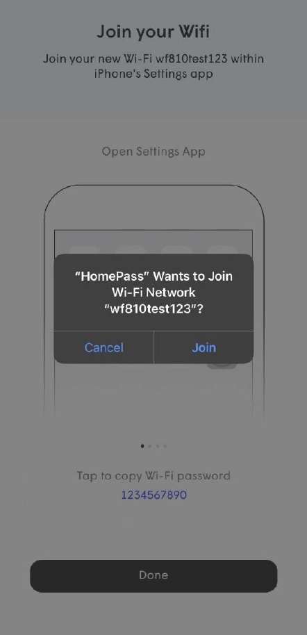 Hoàn tất cài đặt AX8000C trên HomePass kết nối WiFi mới và bấm Join Done