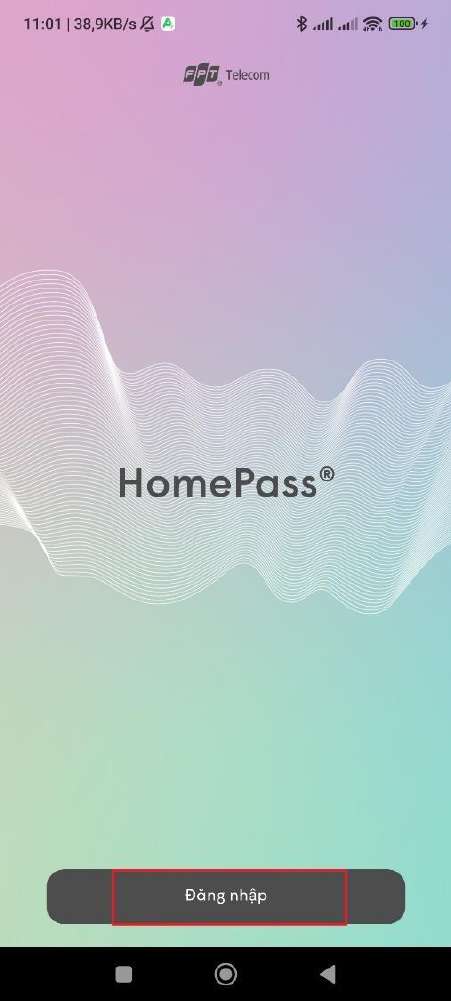 Màn hình HomePass của app FPT 360 WiFi với nút Đăng nhập ở dưới cùng