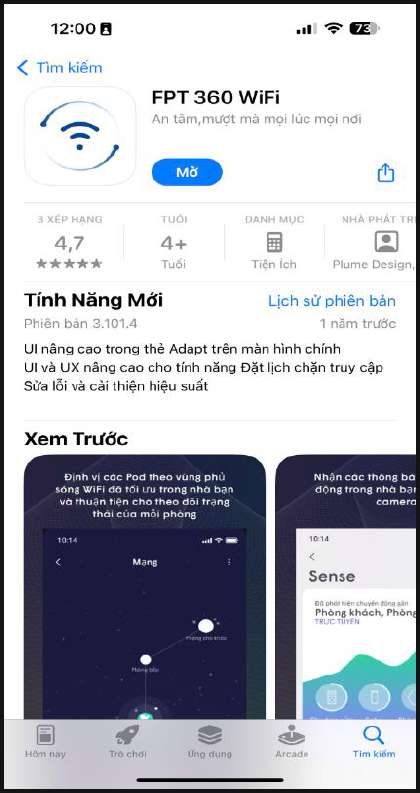 Tải app FPT 360 WiFi trên Apple App Store dành cho iPhone iPad