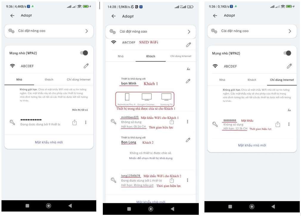 Tính năng Adapt trên AX8000C quản lý 3 loại mạng Nhà Khách và Chỉ dùng Internet cùng SSID