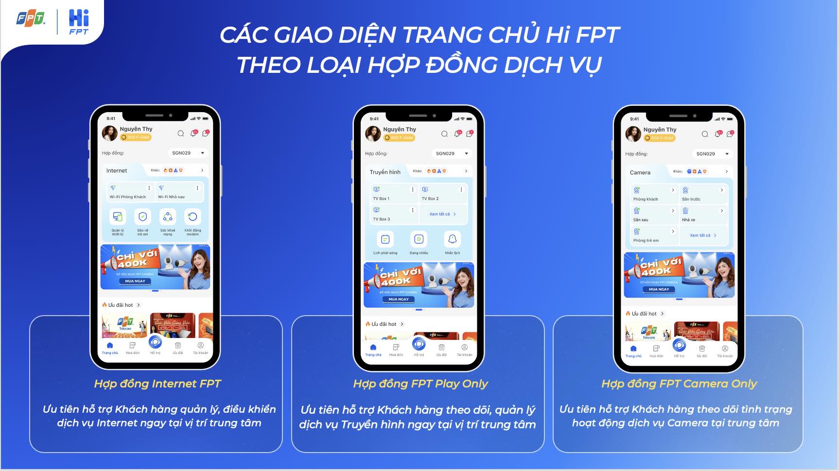 các loại giao diện trang chủ hợp đồng hi fpt