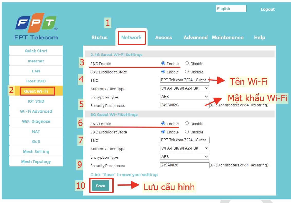 Cấu hình Guest WIFI ax3000hv2