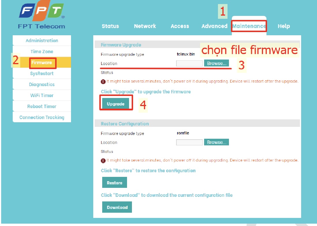 Cấu hình nâng cấp Firmware 