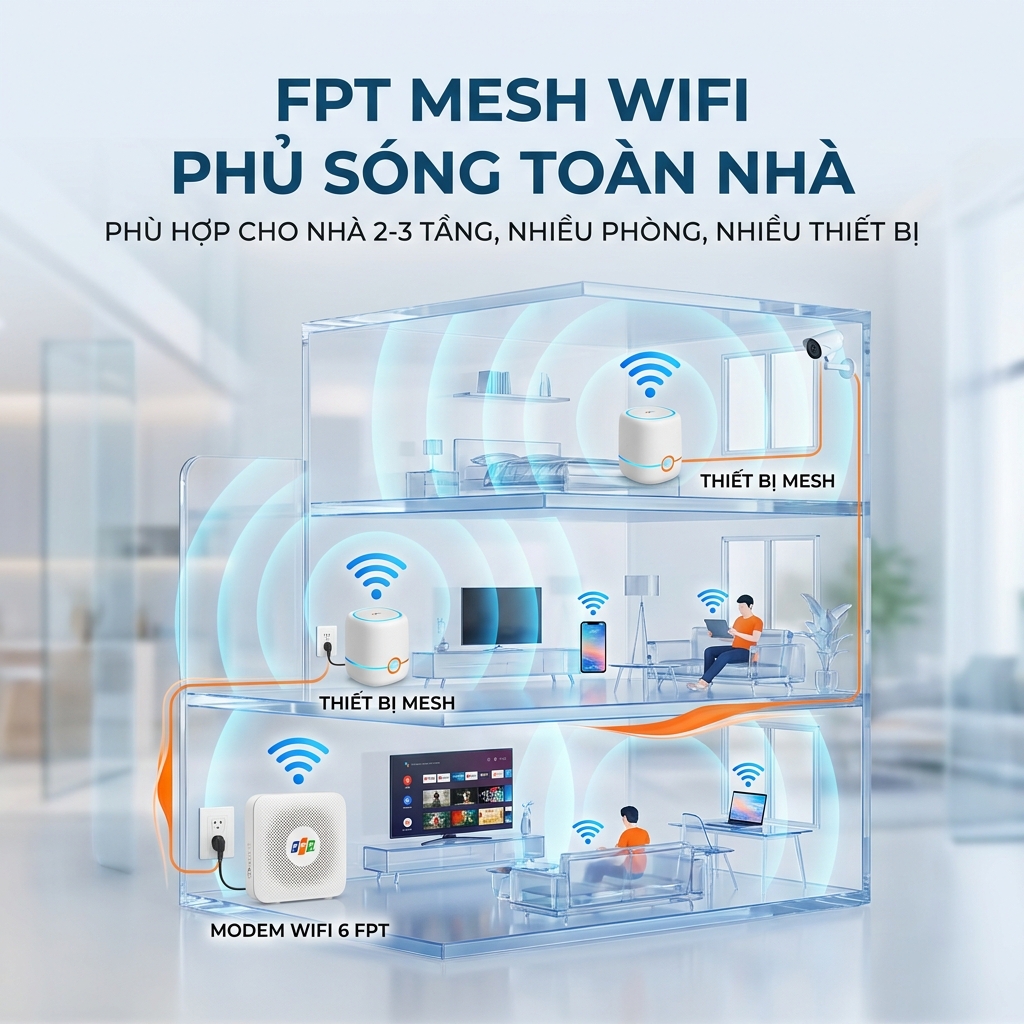 WiFi Mesh FPT cho nhà nhiều tầng tại Bình Dương