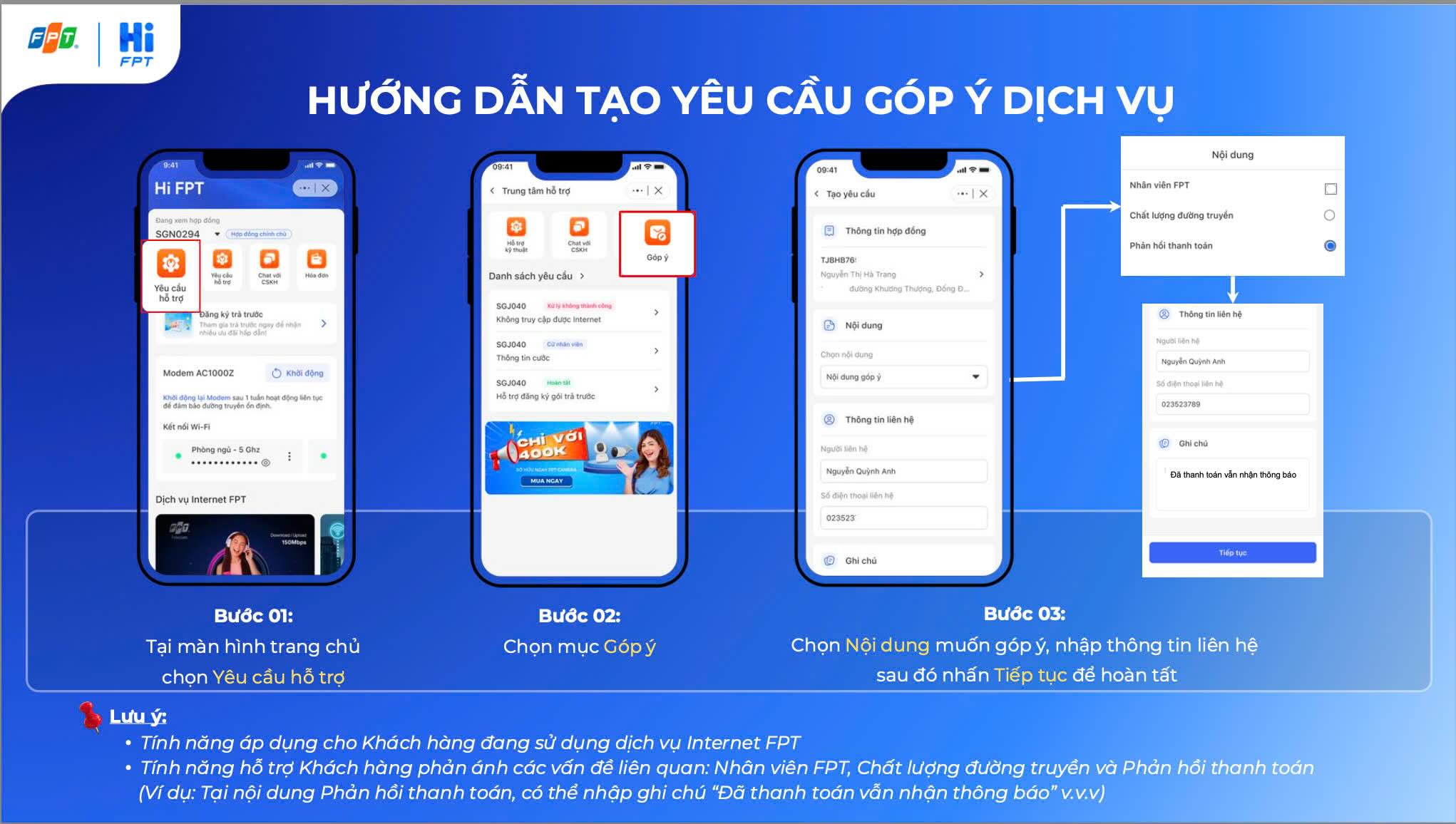 hi fpt tạo yêu cầu góp ý dịch v