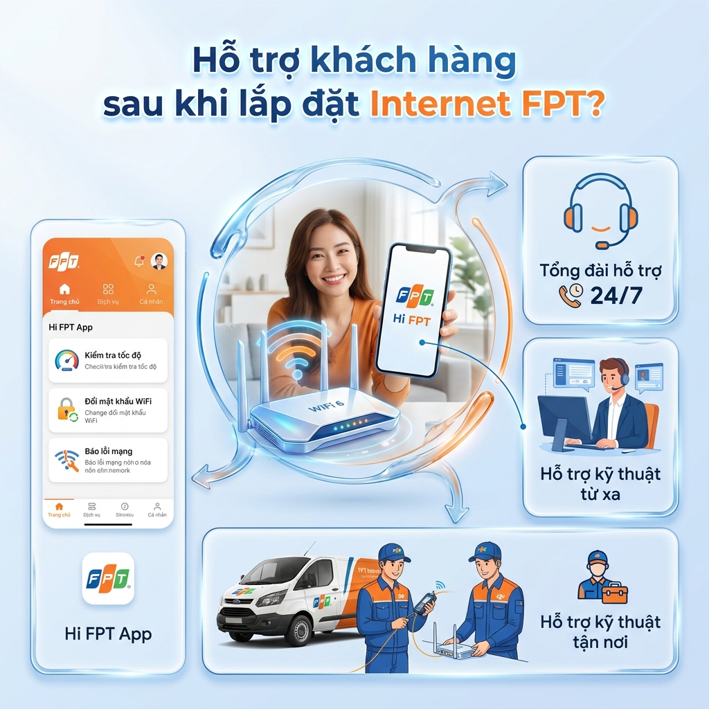 Hỗ trợ khách hàng sau khi lắp mạng Internet FPT tại Bình Dương qua app Hi FPT và kỹ thuật viên