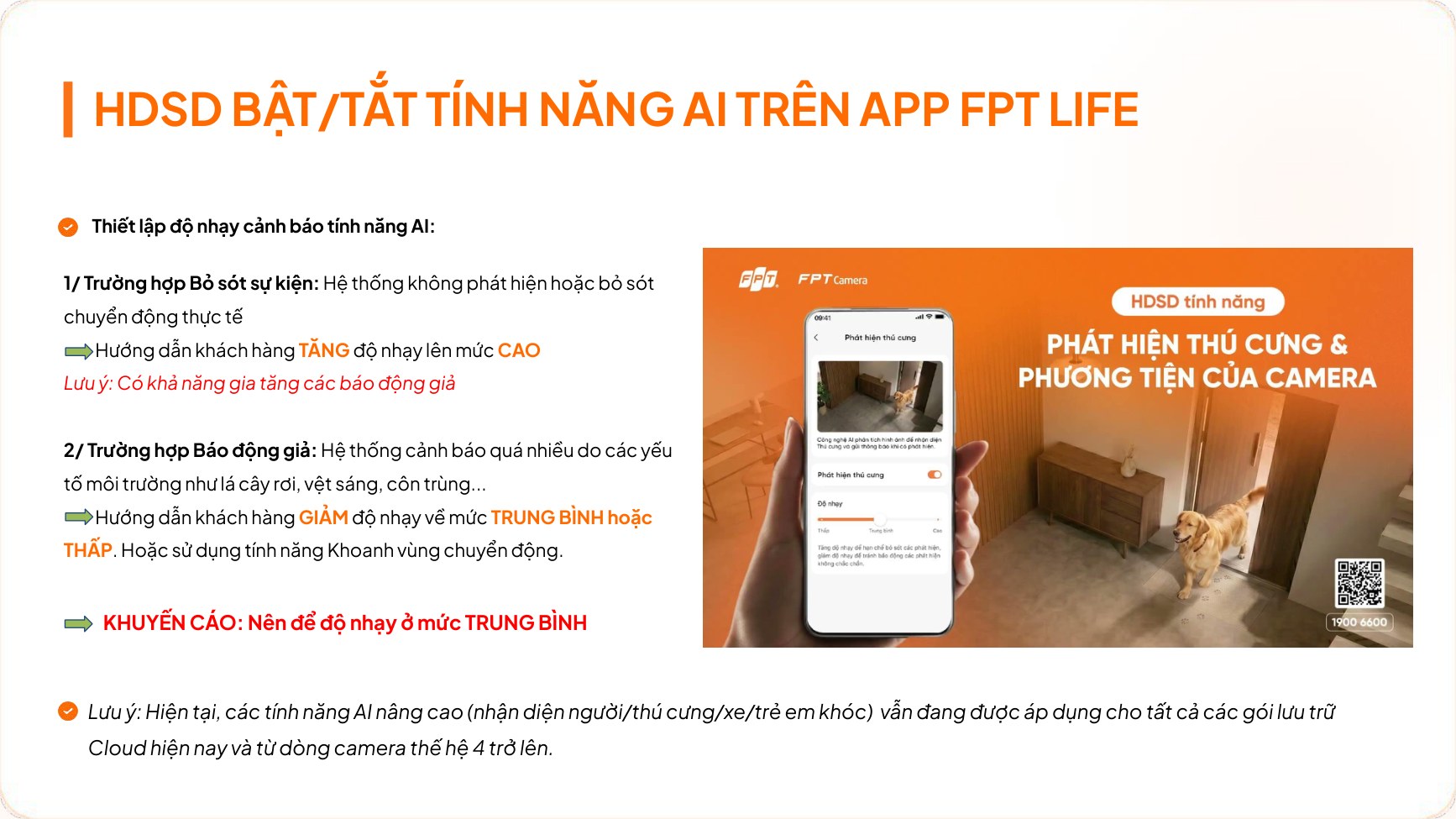 Hướng dẫn bật tắt và thiết lập độ nhạy cảnh báo tính năng AI trên app FPT Life