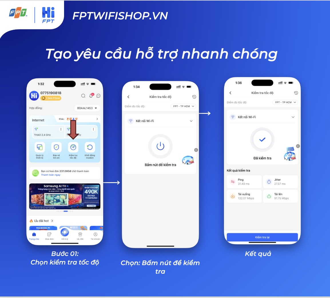 kiểm tra tốc độ mạng bằng hi fpt