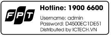 Nhãn dán mặt sau router Mikrotik RB760iGS FPT với username admin và password mã hóa do FPT cấp