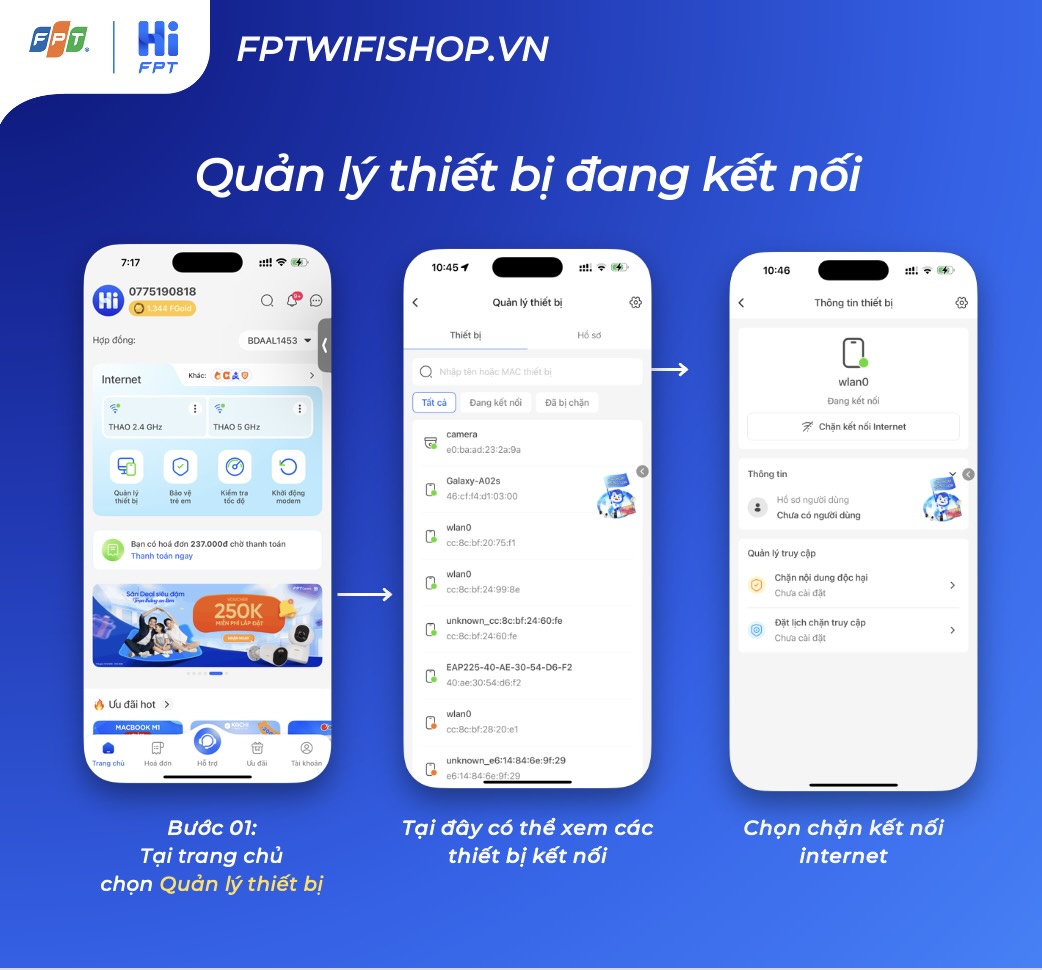 quản lý thiết bị đang kết nối