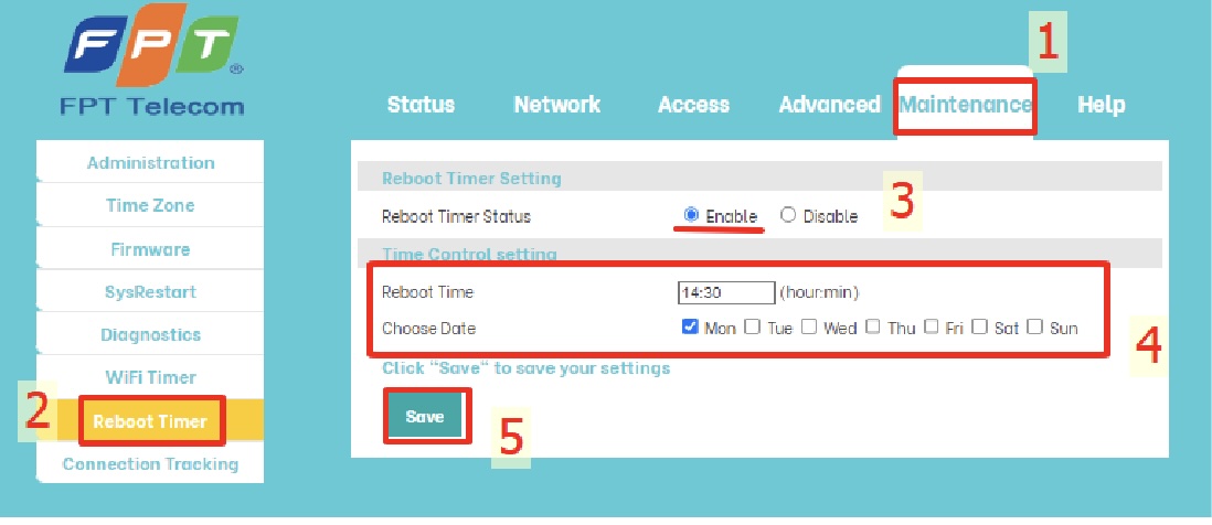 Cấu hình Reboot Timer 