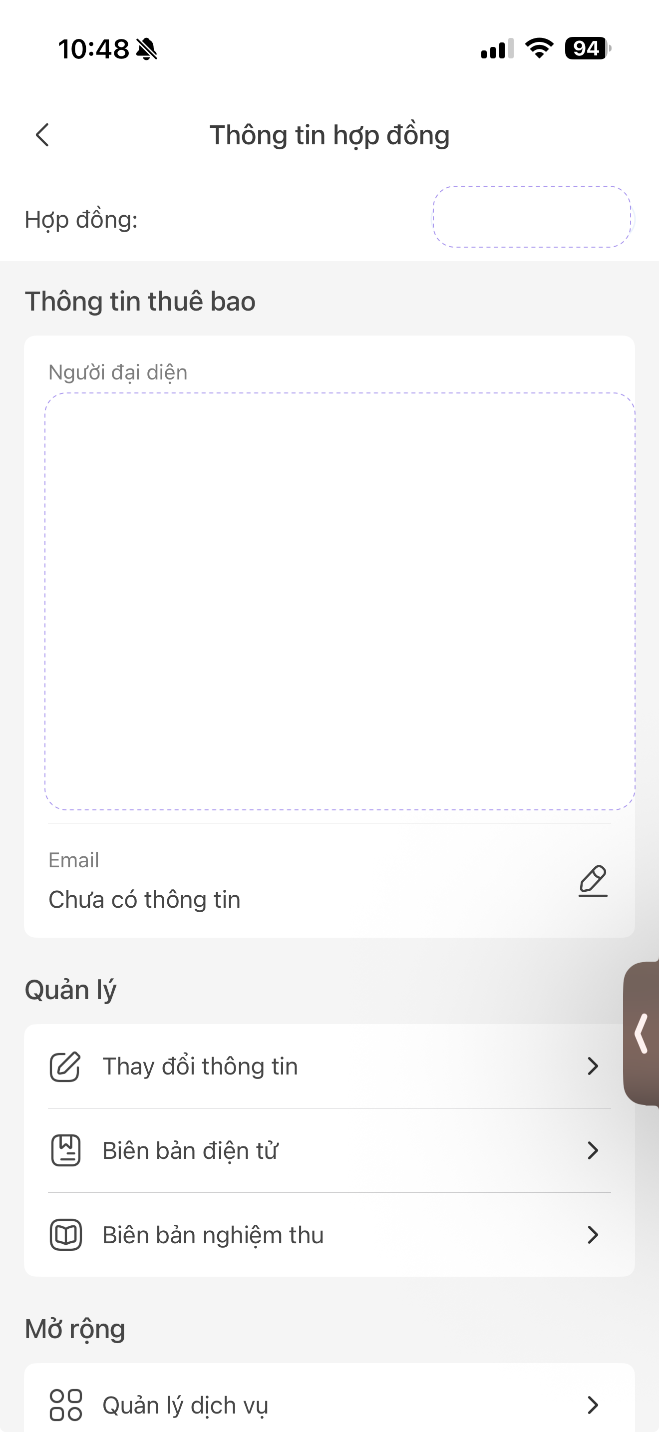 Bước 1 cài đặt email nhận hóa đơn FPT - nhấn icon bút bên cạnh dòng Email