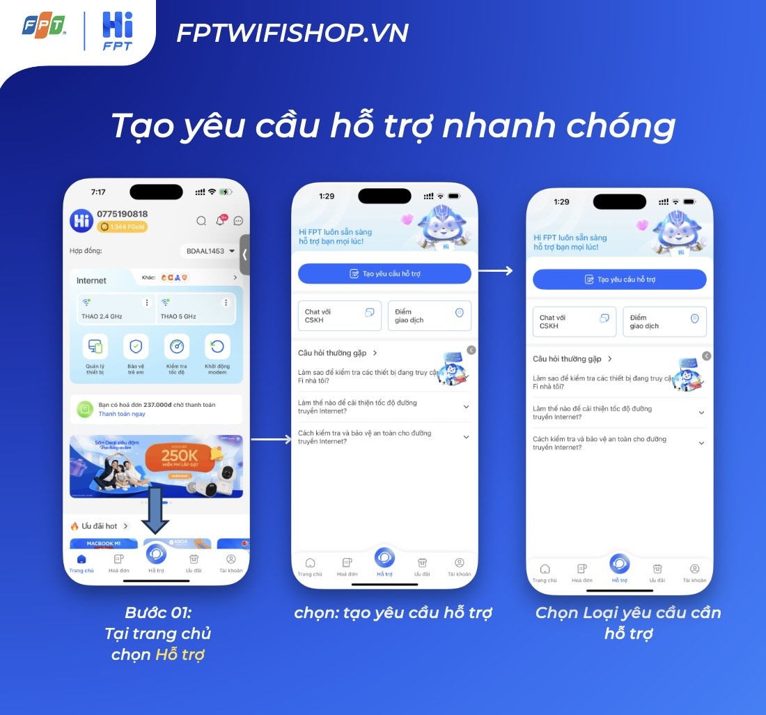 tạo yêu cầu hỗ trợ hi fpt
