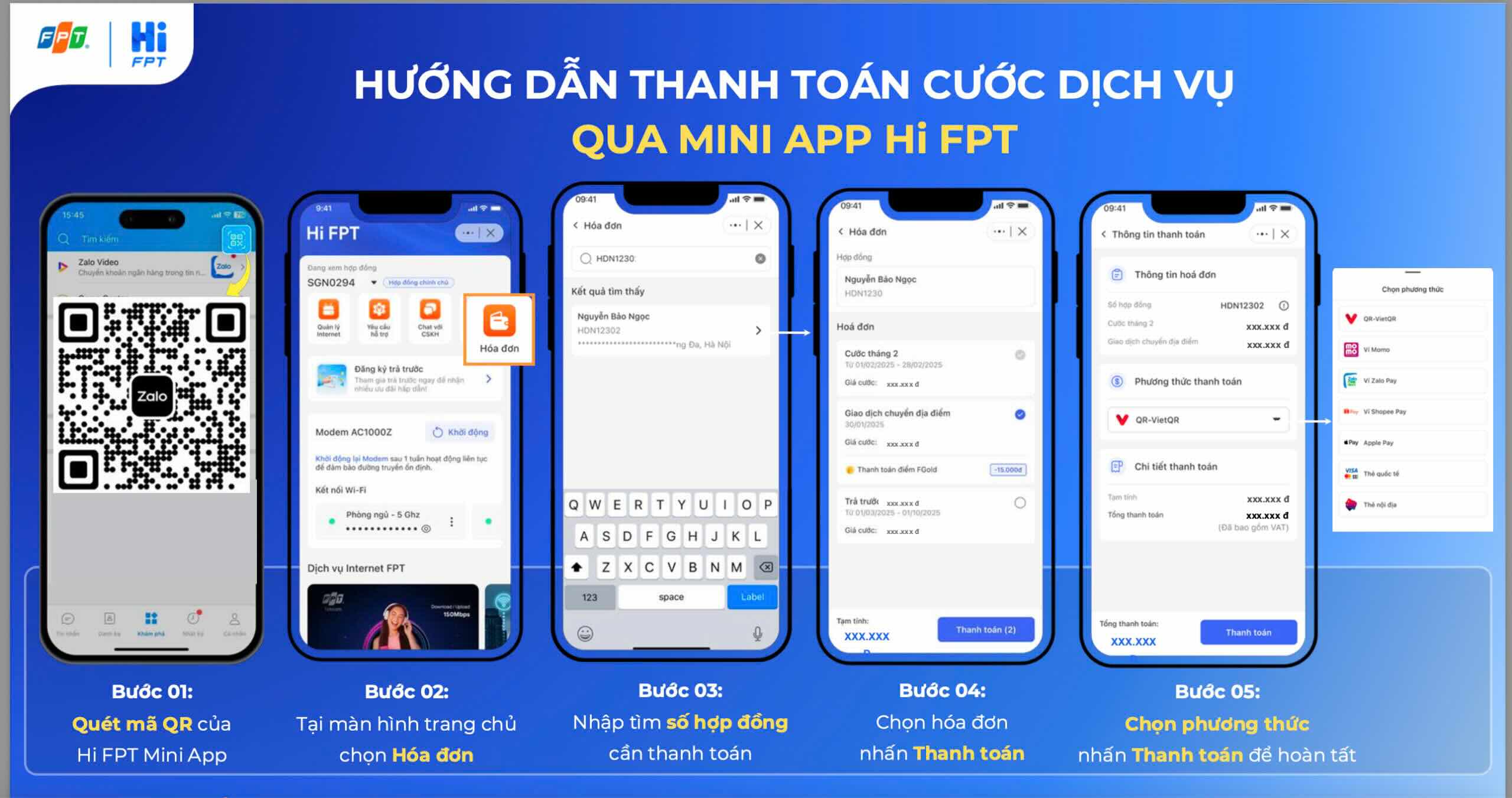 thanh toán cước dịch vụ qua mini app hi fpt