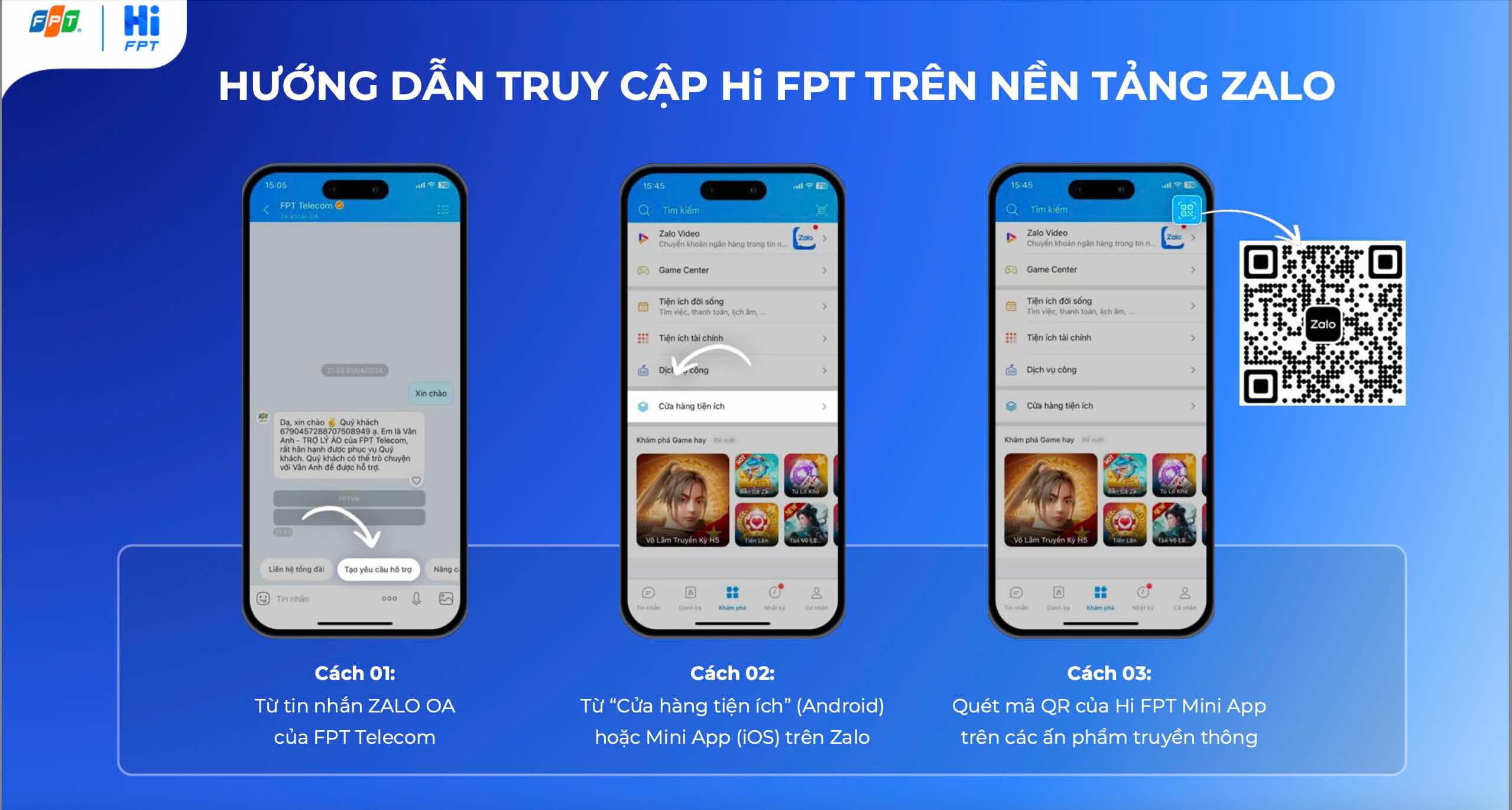 cách truy cập hi fpt trên nền tảng zalo