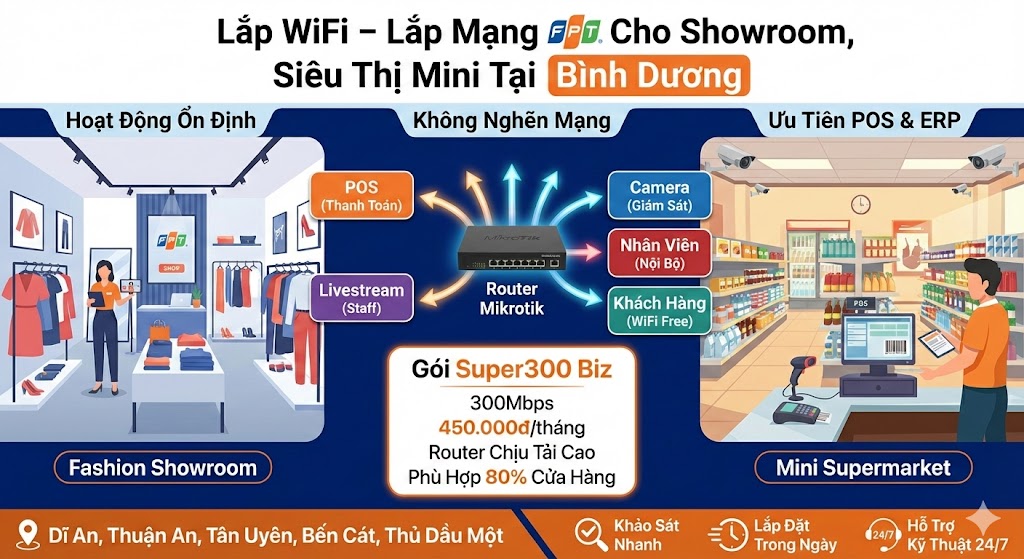 Lắp Mạng FPT Cho Showroom – Siêu Thị Mini Bình Dương