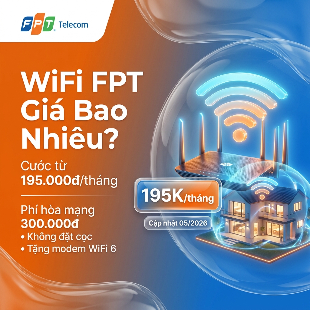 WiFi FPT Giá Bao Nhiêu? Cước Từ 195k, Phí Hòa Mạng 300k/2026