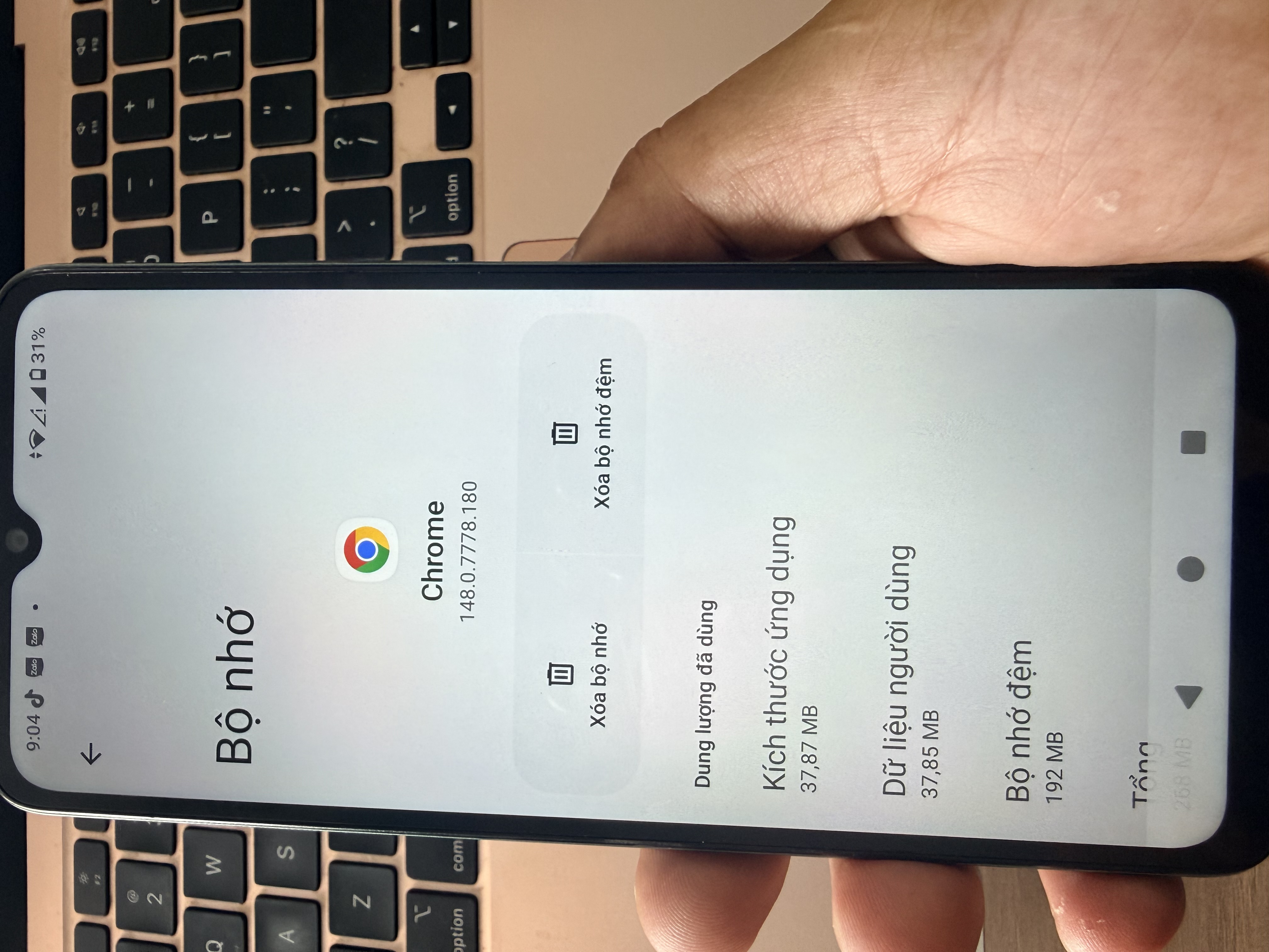 Xóa bộ nhớ đệm Chrome Android — Cài đặt ứng dụng bộ nhớ đệm 192MB cần xóa để khắc phục lỗi mạng